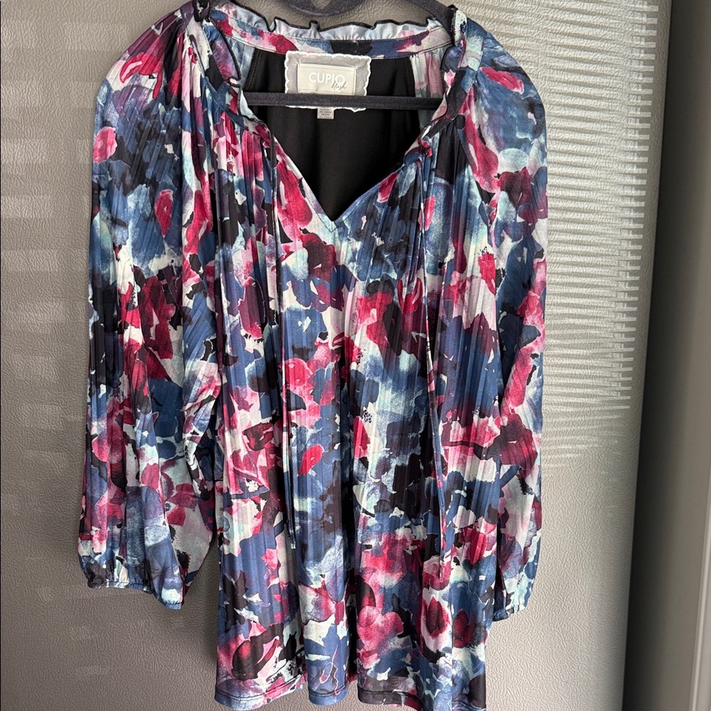 Cupio Women's Blouse - Blue and Pink Floral